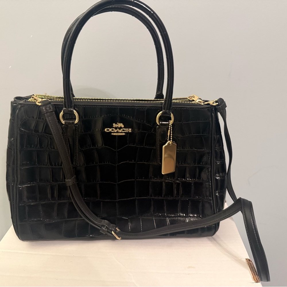 Coach Black Croc-Embossed Satchel